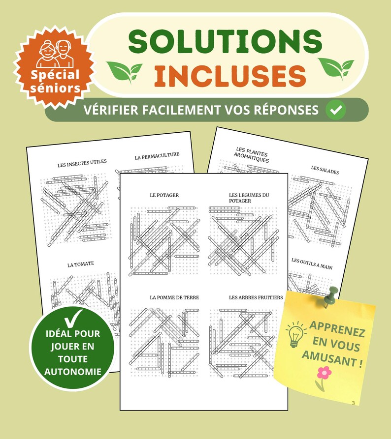 May include: A collection of printable activity sheets featuring word search puzzles with garden-themed titles in French, including Les Insectes Utiles, La Permaculture, Le Potager, Les Legumes du Potager, La Tomate, La Pomme de Terre, and Les Arbres Fruitiers.