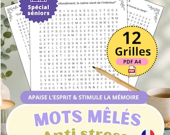 French Anti-Stress Word Search Puzzles for Seniors – Printable Memory Boost Activities (PDF)
