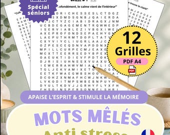 French Anti-Stress Word Search Puzzles for Seniors – Printable Memory Boost Activities (PDF)
