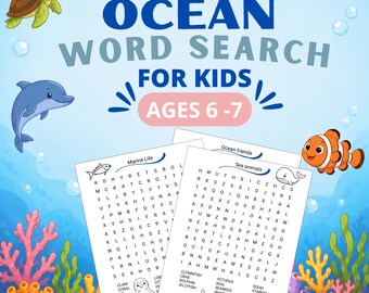 SEA ANIMALS Word Search Puzzle for kids – Printable PDF Pack