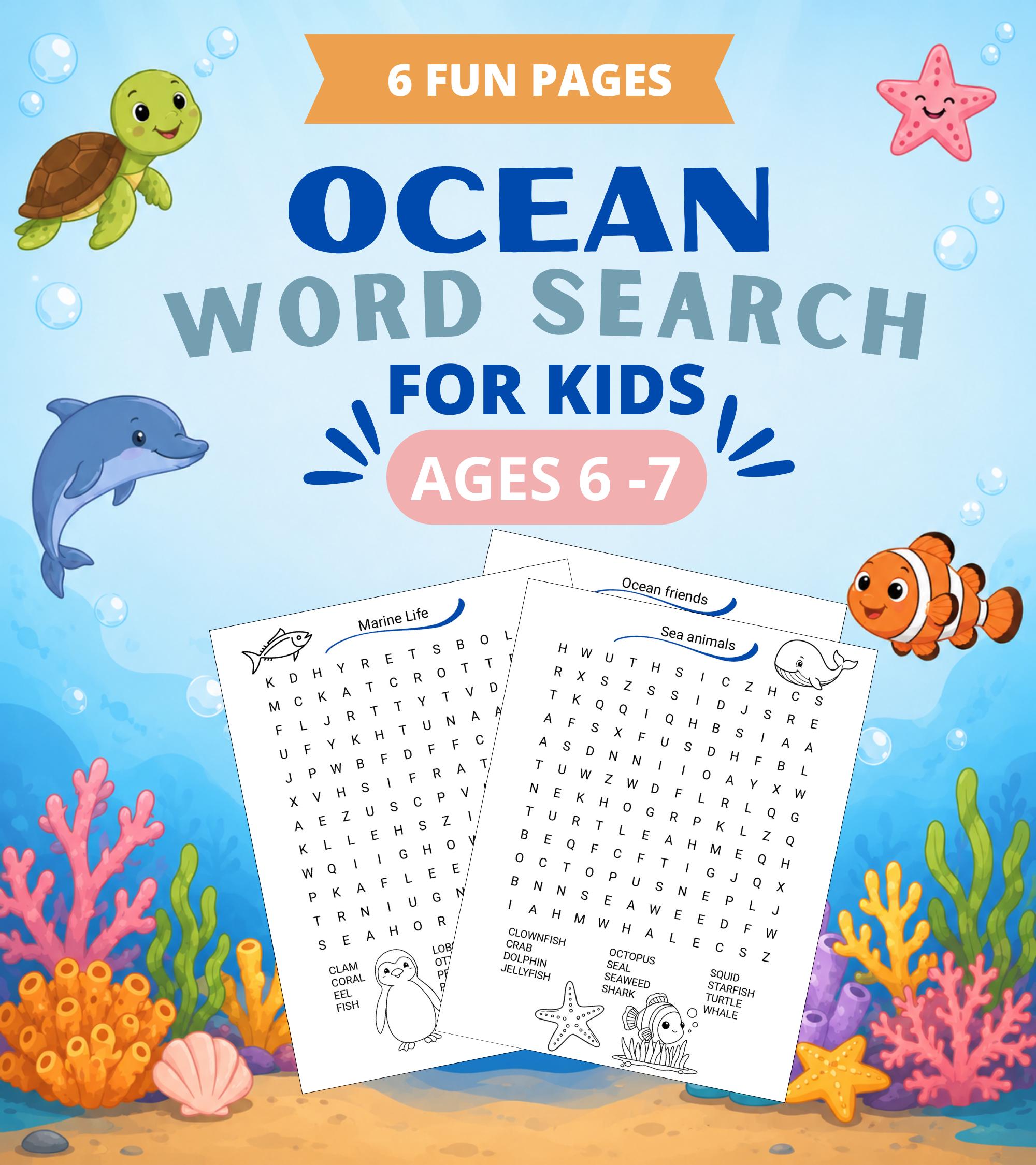 SEA ANIMALS Word Search Puzzle for Kids – Printable PDF Pack - Etsy