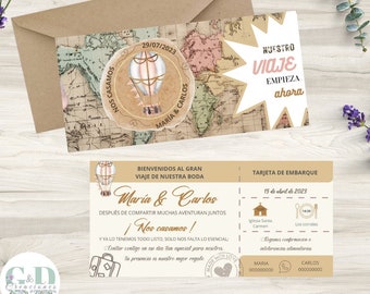 Invitación boda en español, Personalizada, colección viajera, Invitación para descargar e imprimir. Papelería Bodas