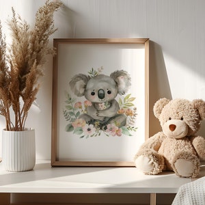 Nursery koala bear wall art, baby shower gift for nursery decor baby boy wall art watercolor illustration cute koala printable