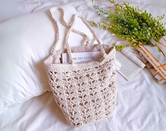 Crochet Cotton Tote Bag: Handmade Vegan Boho Purse