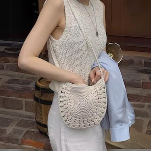 Petit sac à bandoulière bohème en coton au crochet, sac au crochet fait main, sac décontracté mode, cadeau pour elle, sac tissé pour femme, sacs à bandoulière au crochet