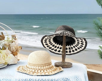 Handmade Crochet Raffia Bucket Hat: Trendy Beach Sun Hat