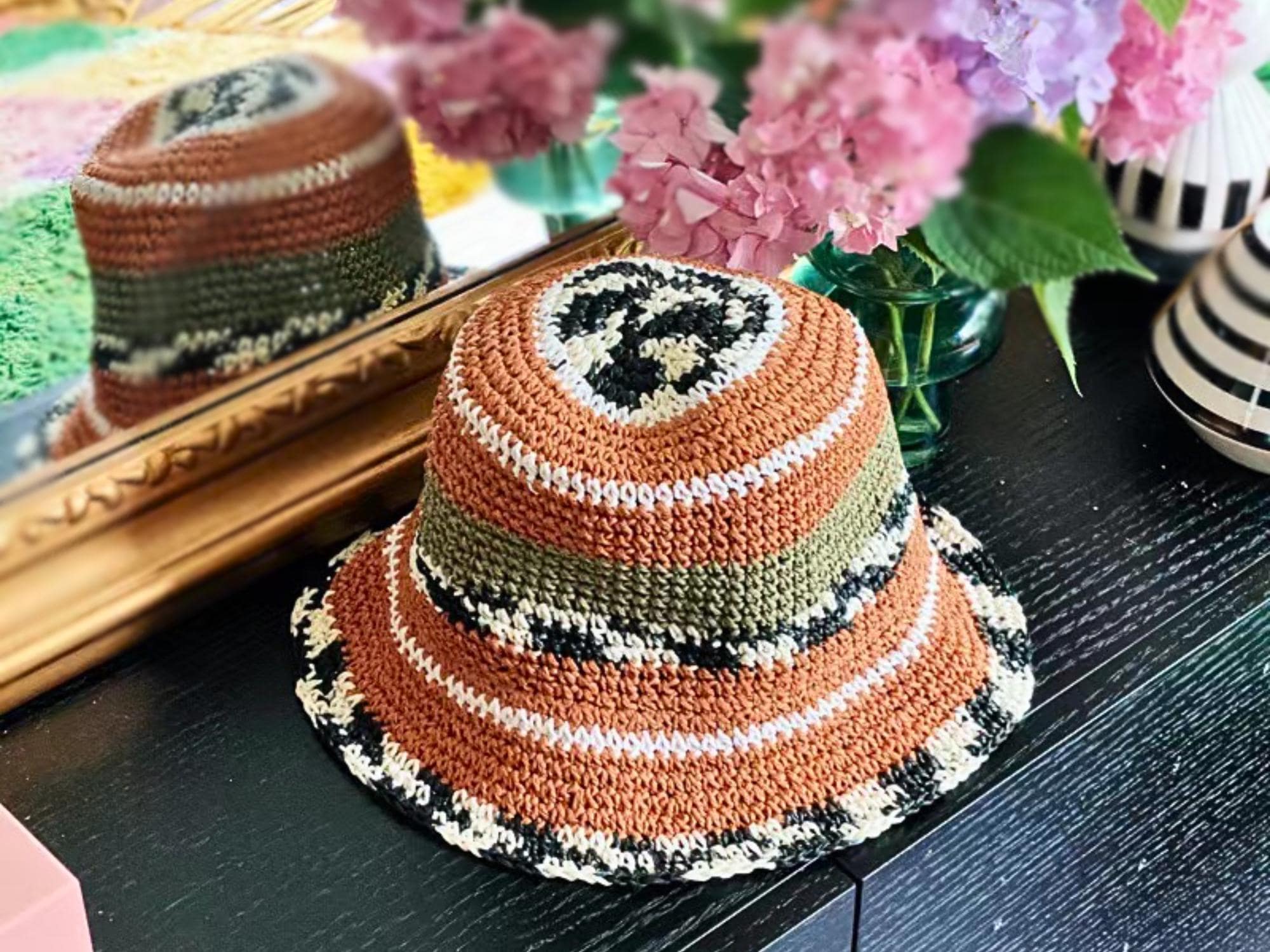Handmade Crochet Striped Bucket Hat: Boho Summer Sun Hat