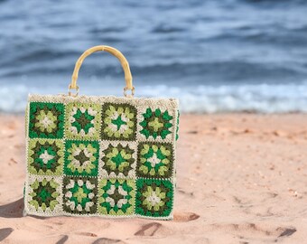 handmade granny square bag,crochet flower beach bag,summer shoulder bag,tote beach bag,colorful tote bag, summer bag, summer travel tote