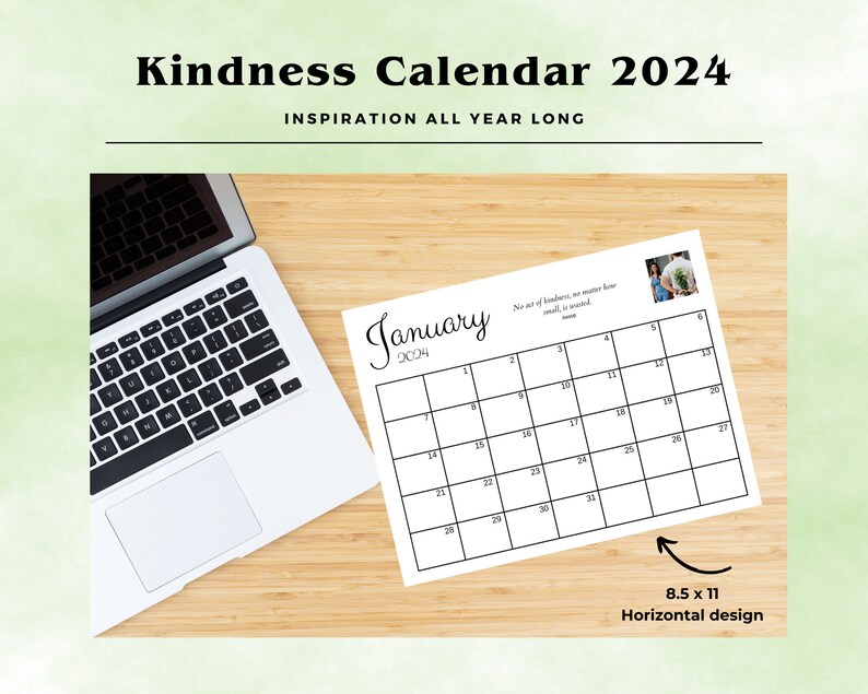 Kindness Calendar Printable 2024 Landscape Orientation Etsy