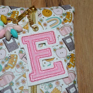 Personalized Pencil Pouch for Girls – Monogrammed Zipper Bag with Initial Keychain – Cute School Supplies Organizer – Teacher Gift