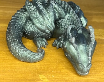 Sleeping Dragon Figurine, Green Resin Fantasy Sculpture for Collectors