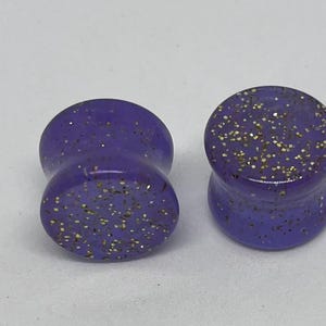 Purple and Gold Heart Gauge Earrings: Handmade Resin Ear Plugs