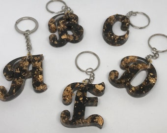 Alphabet Key Rings, personalised key rings, initial key ring, black and gold initial key ring,