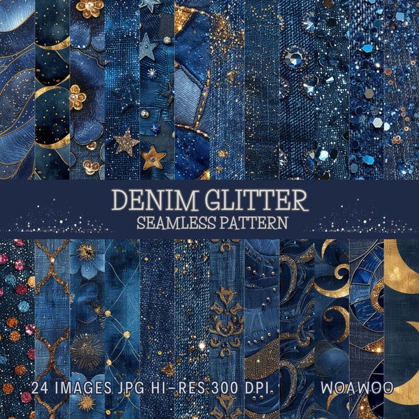 Denim Pattern Denim Glitter Seamless Pattern Vintage Denim Style Jean Pattern Denim Gold Glitter Denim Print Commercial Use