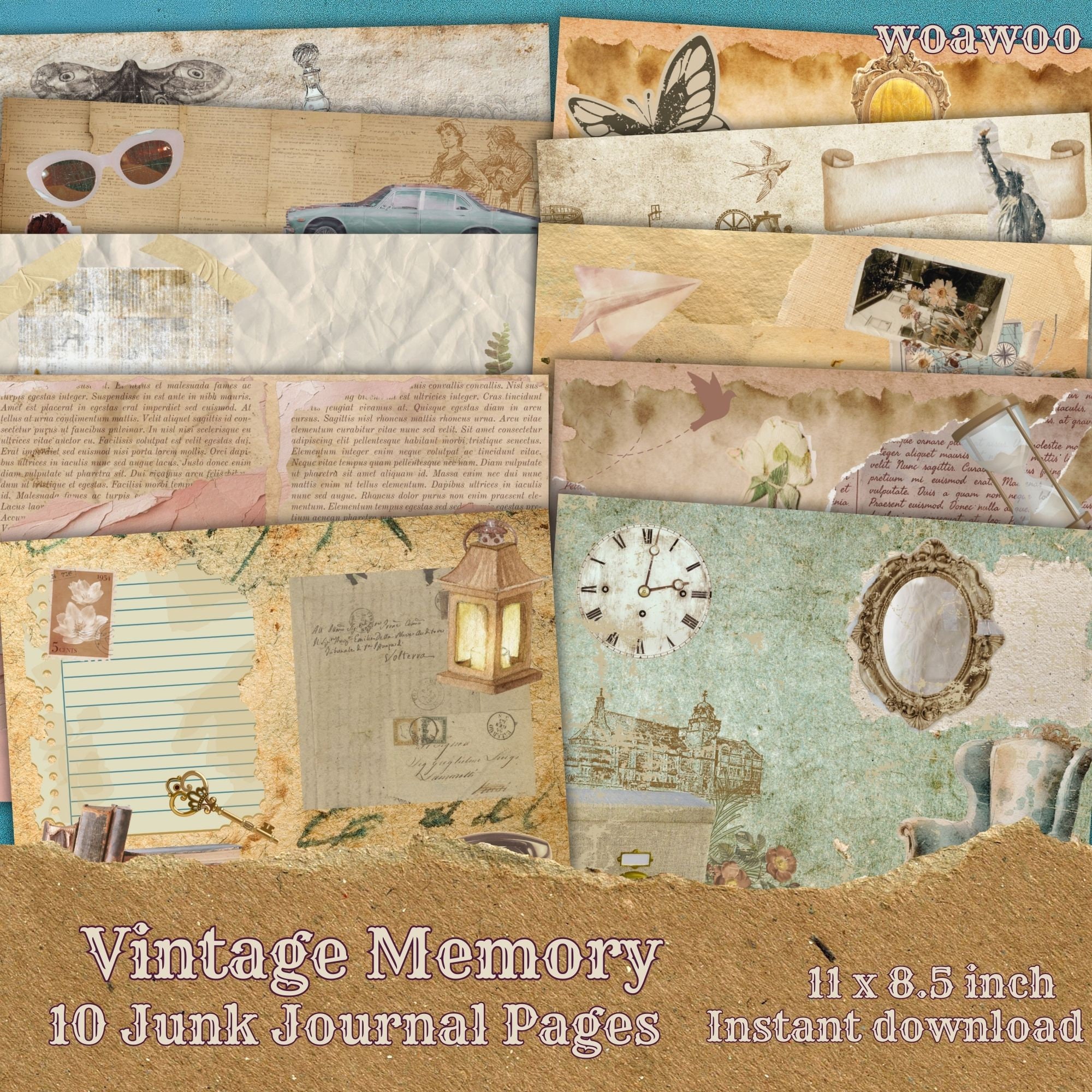 ヴィンテージメモリージャンクジャーナルキットページロマンティック