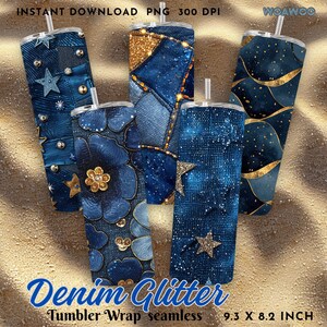 Denim Tumbler Denim Glitter Tumbler Wrap Vintage Denim Style Jean Pattern Denim Gold Glitter Denim Print Denim Digital Paper Printable 20 Oz