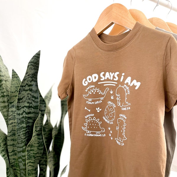 God Says I Am Tee | Dino Biblical Affirmations Tee | Christian Affirmations Kids Shirt | Kids Christian Shirt | Boys Christian Tshirt