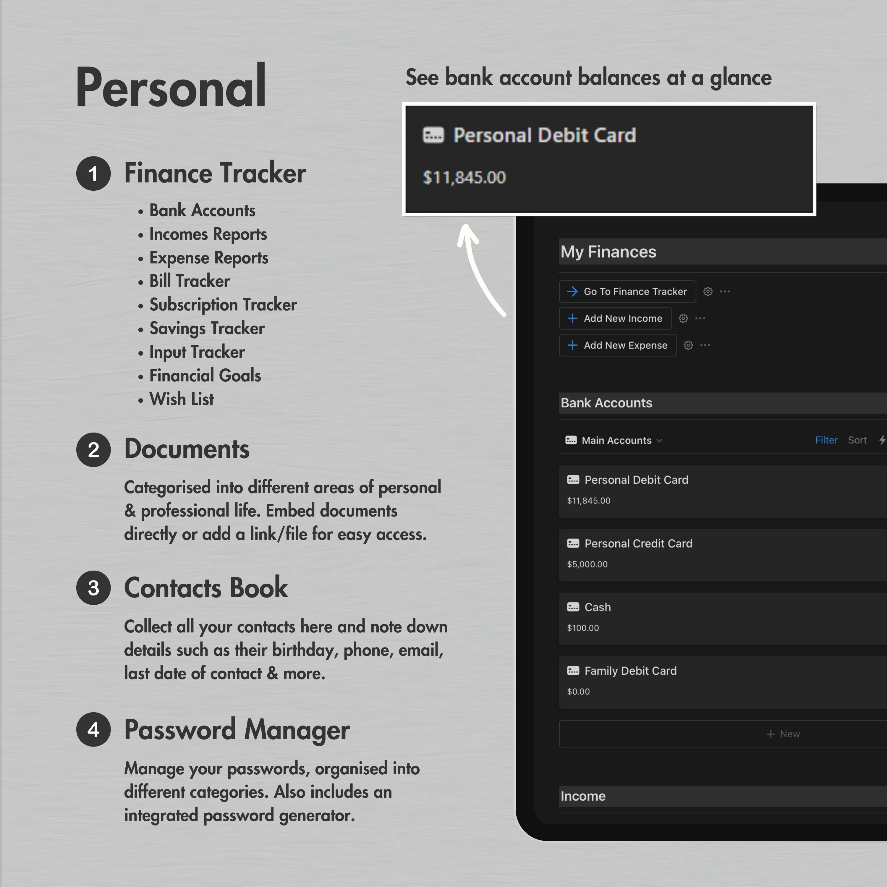 Notion Template Ultimate Life Planner All in One Notion Planner, Dark ...