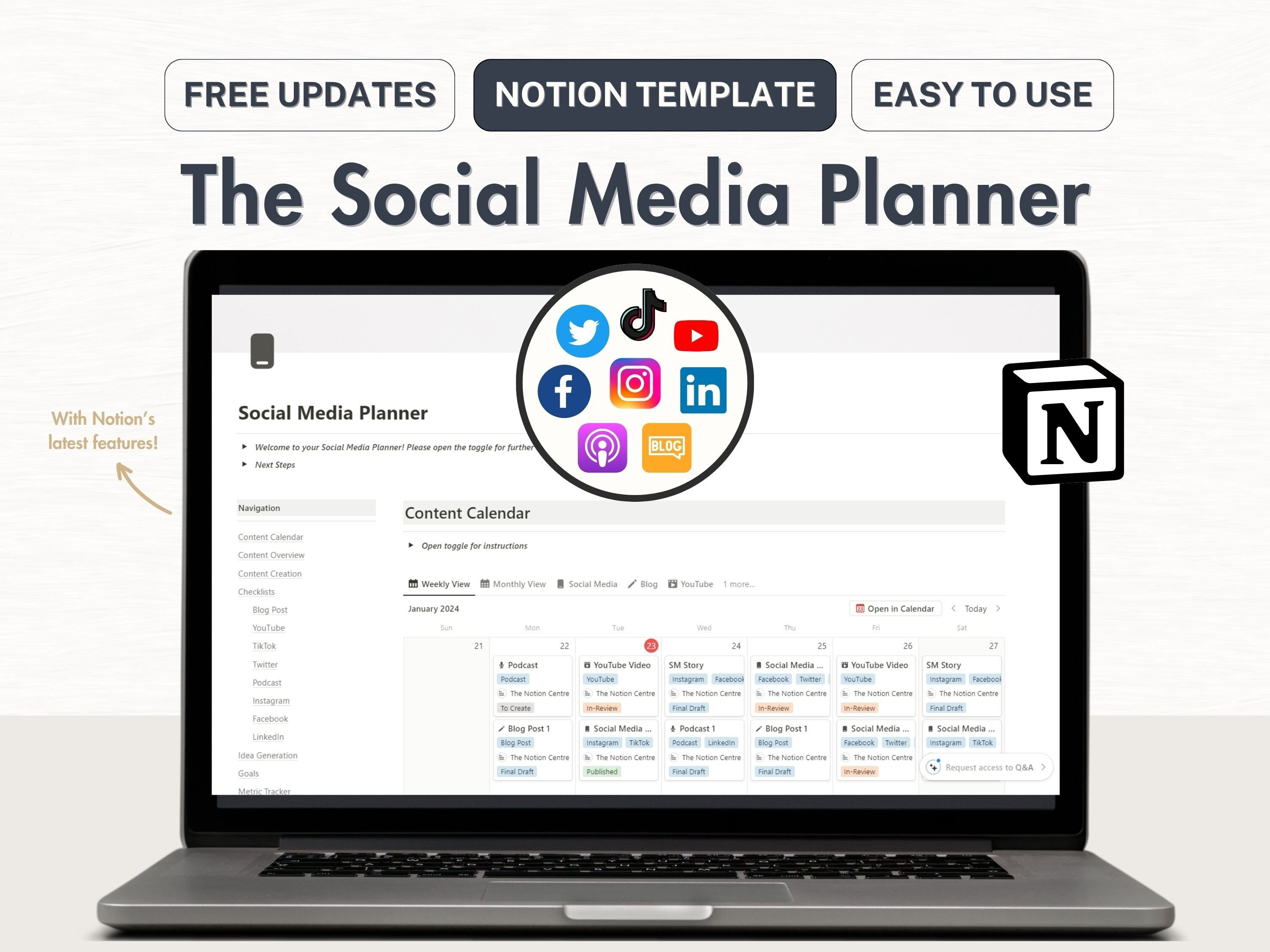 Notion Template Social Media Content Planner, Notion Content Calendar ...
