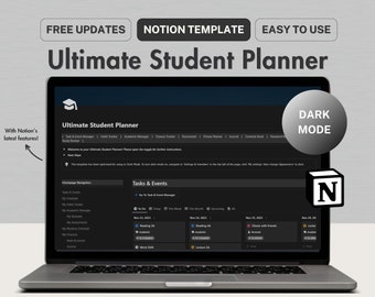 Notion Template Student Planner All In One Notion Planner, Dark Mode Notion Student Digital Planner, Academic Notion University Planner