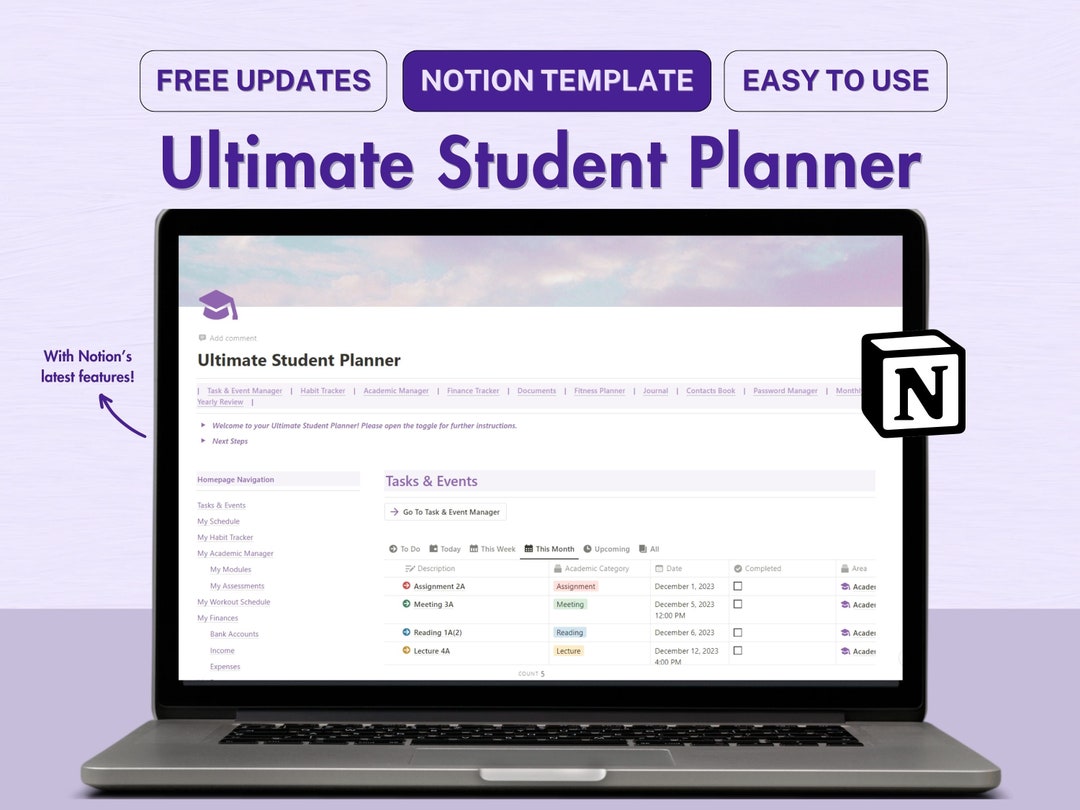 Notion Template Student Planner All in One Notion Planner, Academic ...