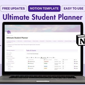 Notion Template Student Planner All In One Notion Planner, Academic Notion Template, Notion Academic Planner, Digital Notebook Aesthetic