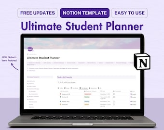 Notion Template Student Planner All In One Notion Planner, Academic Notion Template, Notion Academic Planner, Digital Notebook Aesthetic