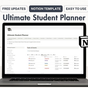 Notion Template Student Planner All In One Notion Planner, Notion Academic Planner, Notion College Planner, Notion Student Digital Planner
