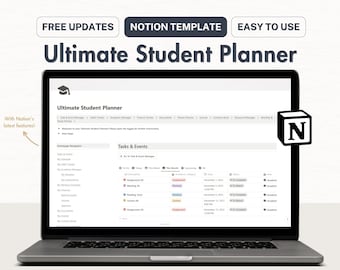 Notion Template Student Planner All In One Notion Planner, Notion Academic Planner, Notion College Planner, Notion Student Digital Planner