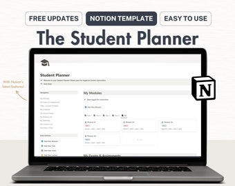 Notion Template Student Planner, Student Digital Planner, Minimal Notion Academic Planner, Notion School Planner, Notion Assignment Tracker