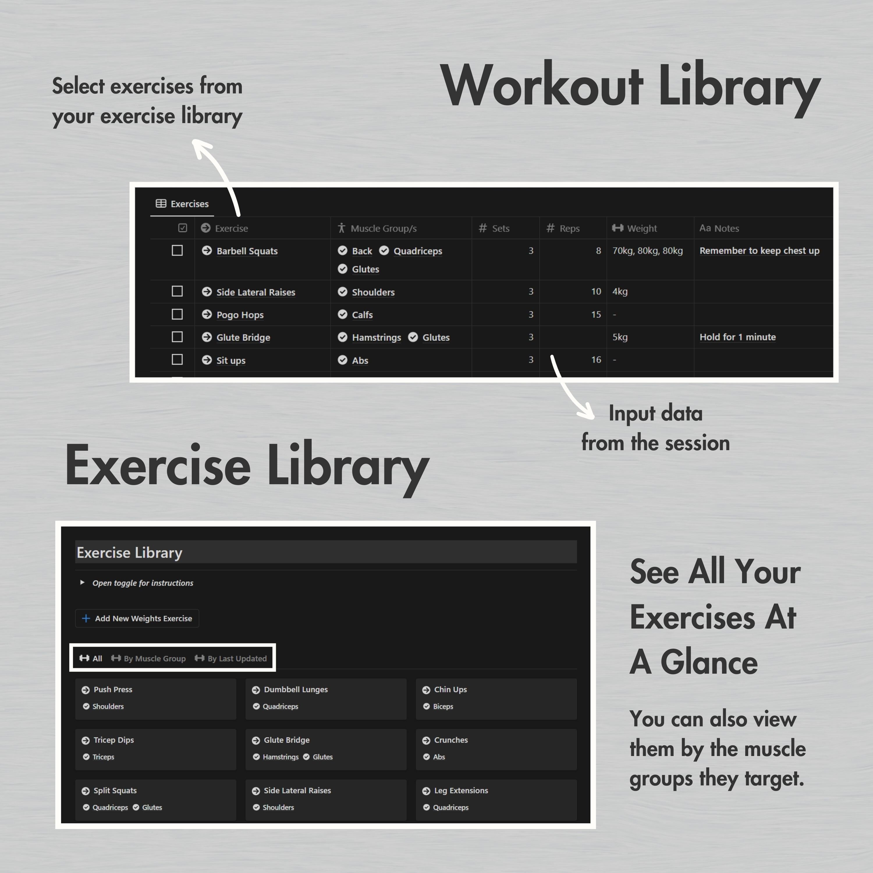Notion Template Fitness Planner, Notion Workout Planner Fitness Tracker