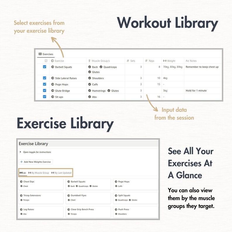 Notion Template Fitness Planner, Notion Fitness Tracker Workout Planner