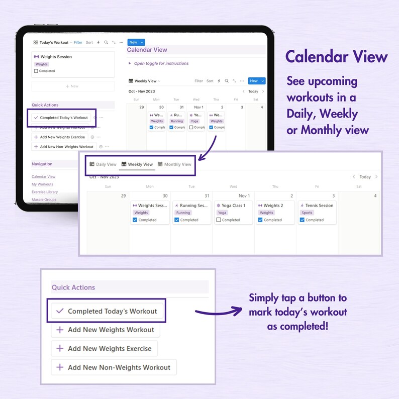 Notion Template Fitness Planner, Notion Fitness Journal, Aesthetic