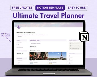 Notion Template Travel Planner, Notion Travel Journal Travel Checklist, Aesthetic Notion Vacation Planning, Notion Holiday Digital Planner