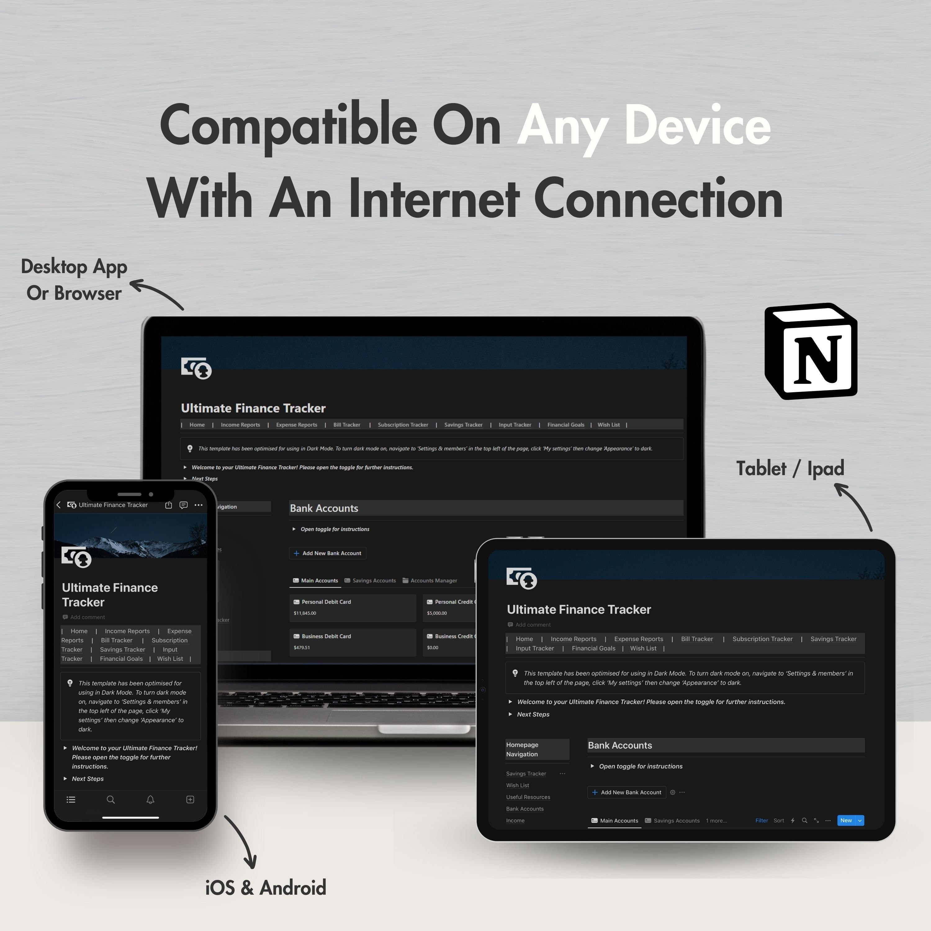Notion Template Personal Finance Tracker Budget Tracker, Dark Mode ...