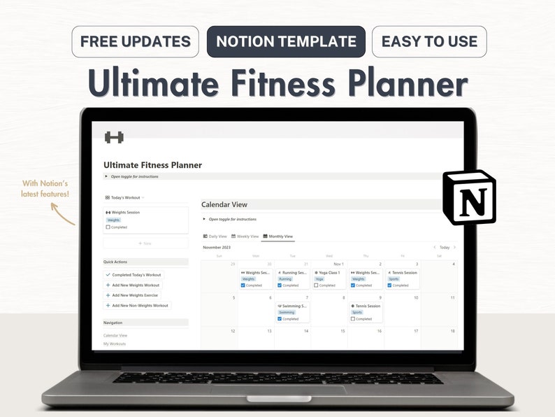Notion Template Fitness Planner, Notion Fitness Tracker Workout Planner