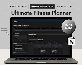 Notion Template Fitness Planner, Notion Workout Planner Fitness Tracker, Dark Mode Notion Weight Training Tracker, Notion Fitness Journal