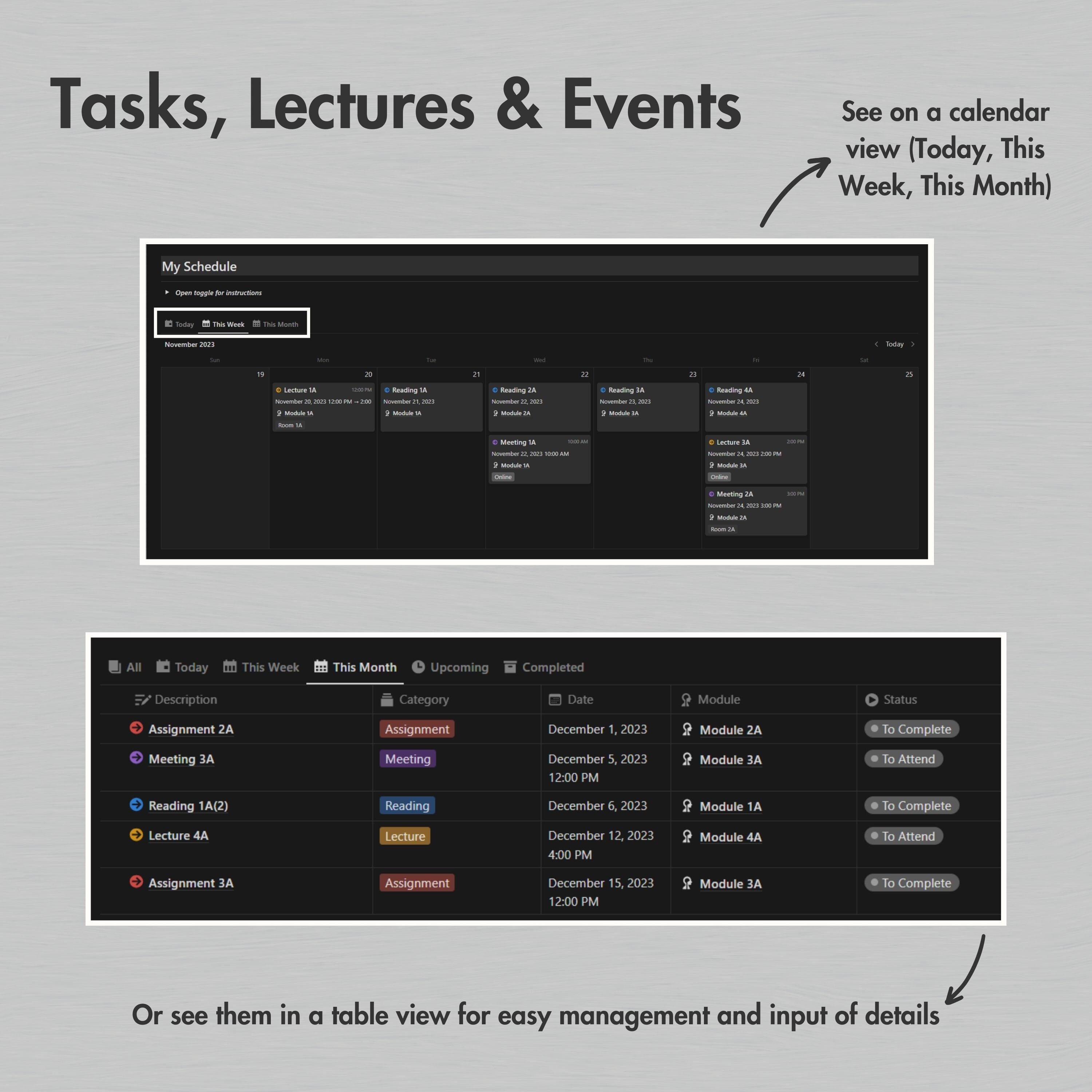 Notion Template Student Planner, Dark Mode Notion Academic Planner ...