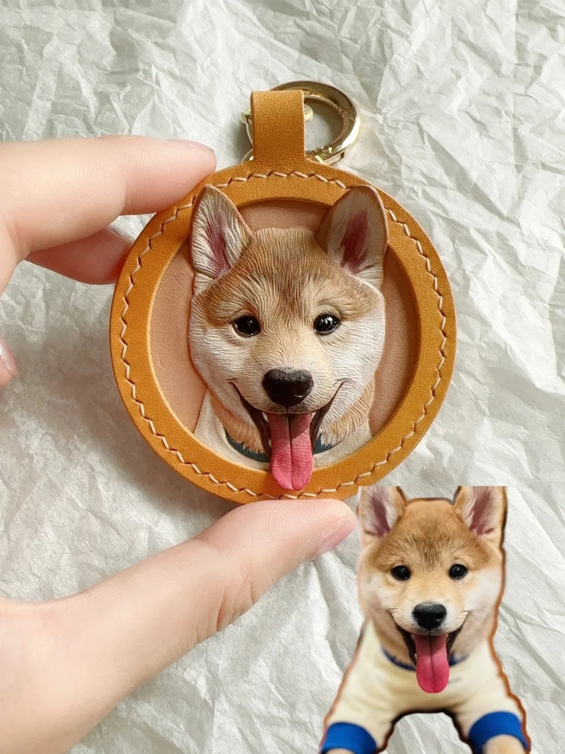 3D Leather Carving Pet Engraving Keychain Custom Handmade Leather