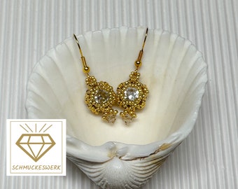 Vintage earrings, vintage crystals, threaded earrings with Swarovski bicones, earrings made of glass beads, vintage glass earrings