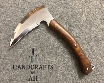 Hand Forged Stainless Steel Kama Knife with Sheath, Rosewood Handle, Japanese Sickle