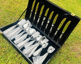Handmade Sterling Silver Cutlery Set, 44 Pcs Serve for 8 persons With Box
