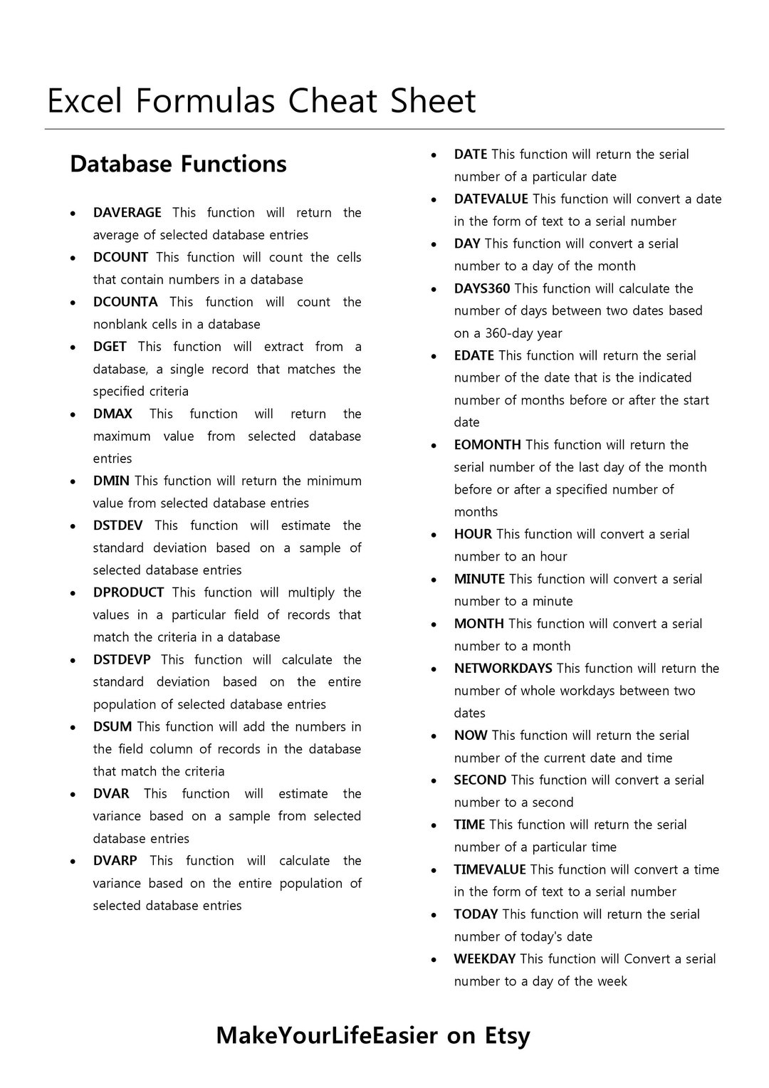 Complete Excel Formulas Cheat Sheet Master Excel With Essential Functions Digital PDF Guide