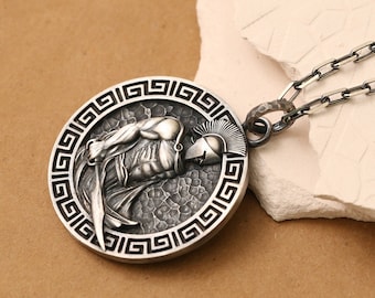 Silver Spartan Warrior Necklace: Greek Leonidas Pendant for Men, Valentine Day Gift Him