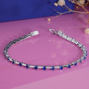 Silver Tennis Bracelet,Blue Sapphire Tennis Bracelet, Dainty Multistone Bracelet,Thin Gold Bracelet Minimal Gold Bracelet,Mother&#39;s Day Gift