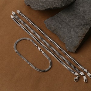 925 Sterling Silver Viking Foxtail Chain Bracelet for Men