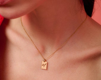 14k Gold Initial Bar Necklace, Dainty Initial Tag Necklace Letter Pendant Necklace in Box,Custom Personalized Mothers Day Gift