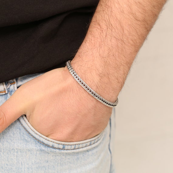 Handmade Sterling Silver Viking Foxtail Chain Bracelet for Men - Etsy