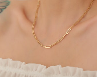14k Gold Plated Paperclip Chain Necklace: Sterling Silver Link Choker