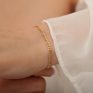 14K Gold Figaro Chain Bracelet, Dainty Chain Bracelets in Gold, Silver Gold Filled 3 mm Figaro Bracelet, Mother&#39;s Day Gift For Mom, Bracelet